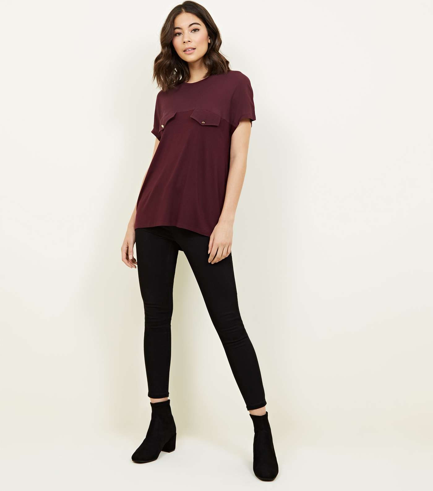 Burgundy Crepe and Jersey Tab Front T-Shirt Image 2