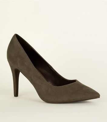 Wide Fit Khaki Suedette Pointed Courts 