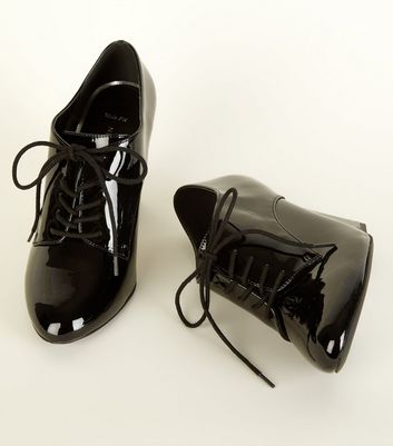 Wide Fit Black Patent Lace Up Shoe Boot 