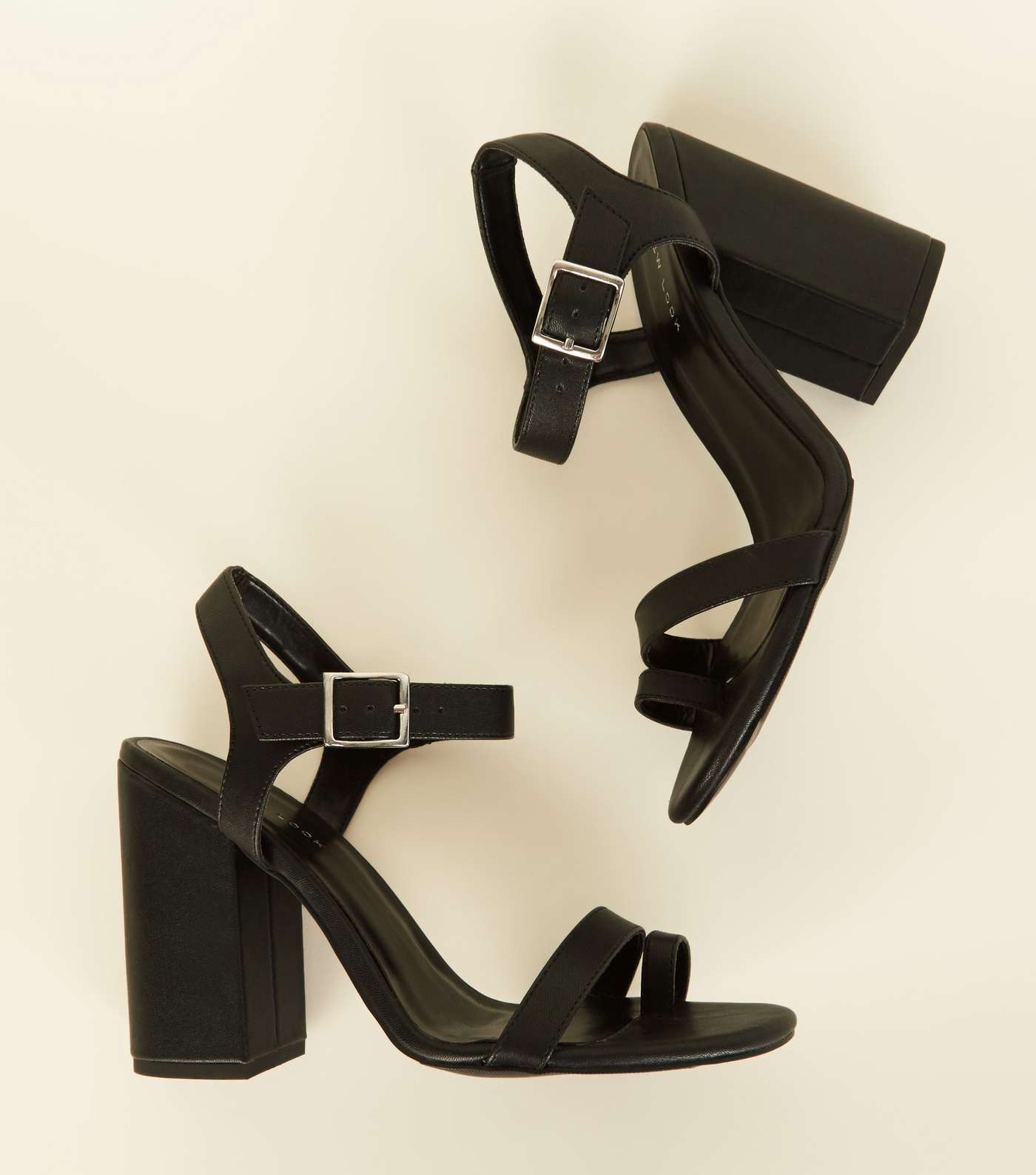 Black Leather-Look Toe Strap Heeled Sandals  Image 4