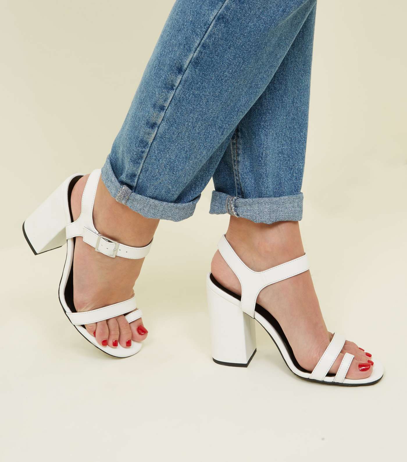 Off White Leather-Look Toe Strap Heeled Sandals  Image 2