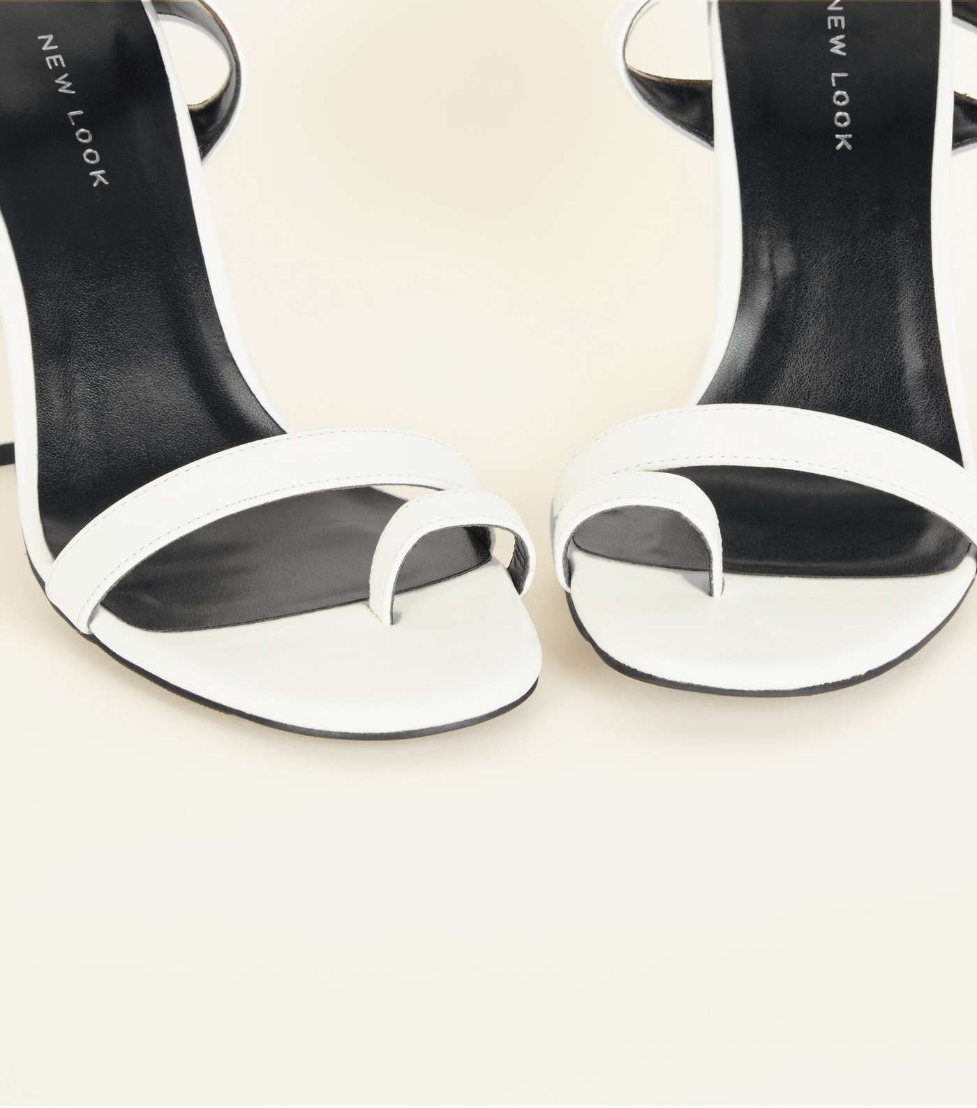 Off White Leather-Look Toe Strap Heeled Sandals  Image 4