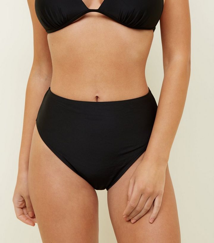 Schwarze Bikinihose Mit Hohem Bund Und Hohem Bein New Look