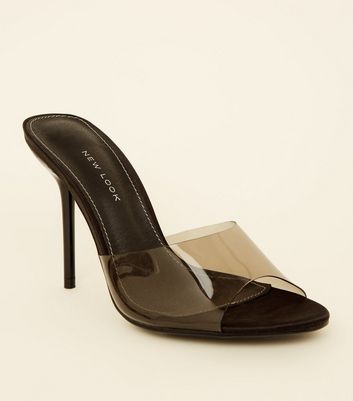 black and clear mules