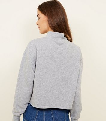 heart embroidered zip funnel sweatshirt