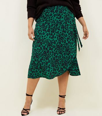 green leopard wrap skirt