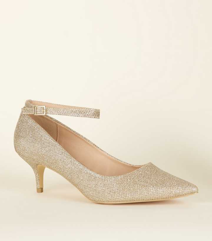 Wide Fit Gold Glitter Pointed Kitten Heels