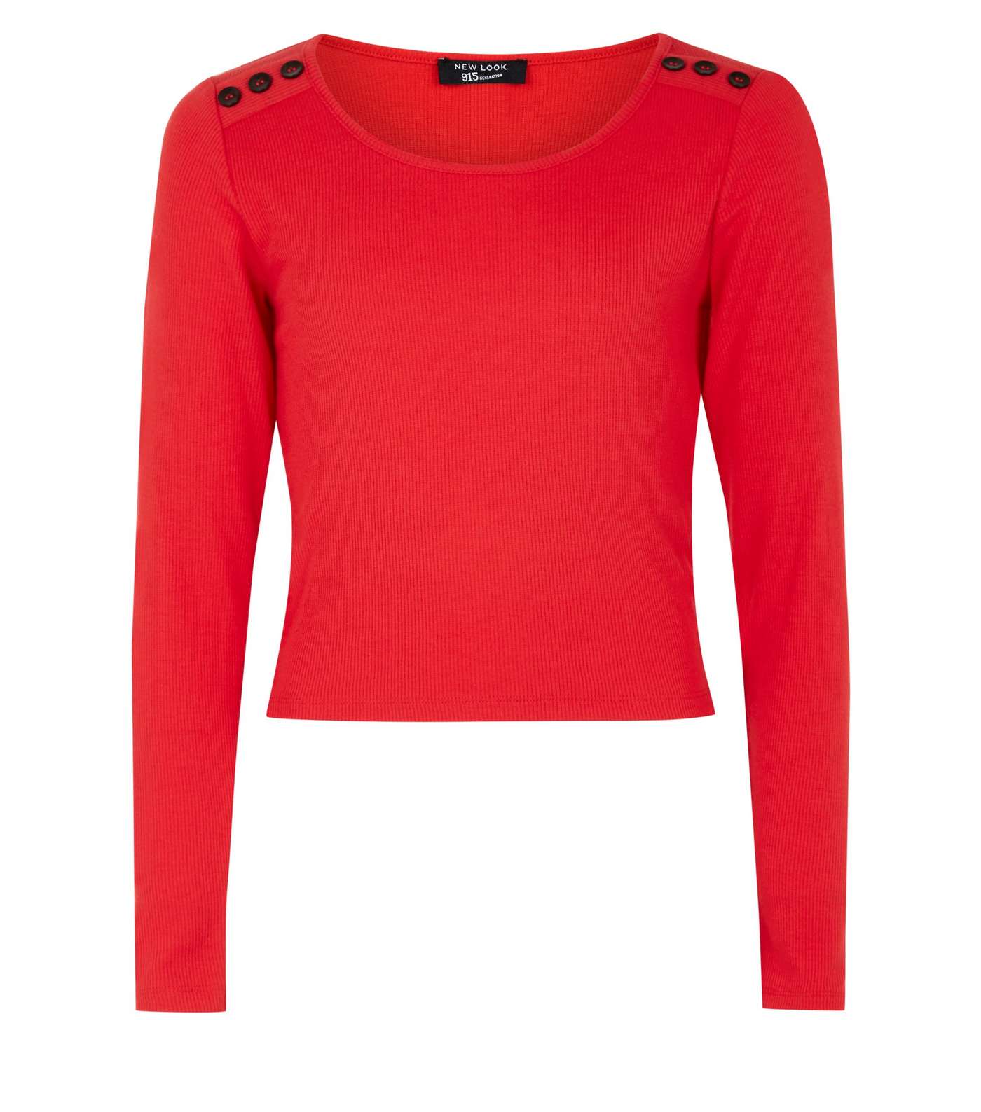 Girls Red Ribbed Button Shoulder Top  Image 4