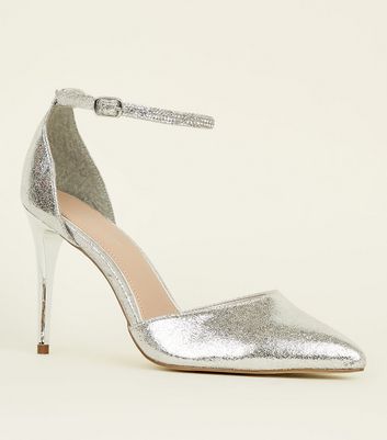 Silver high store heels new look