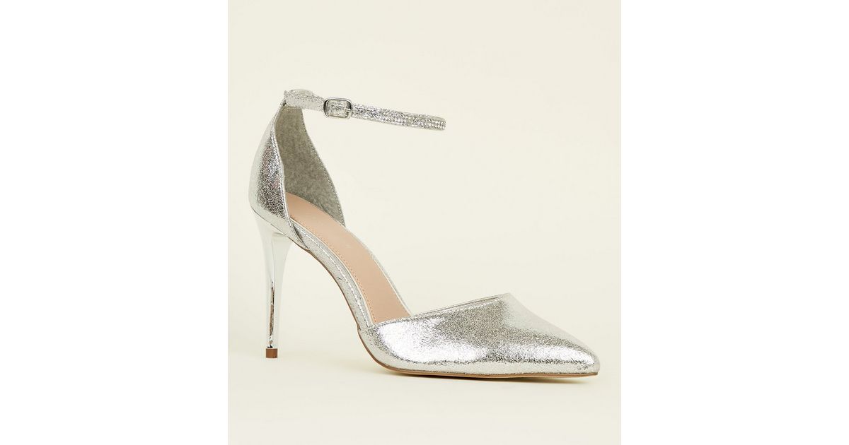 Silver Diamanté Pointed Stiletto Heels New Look