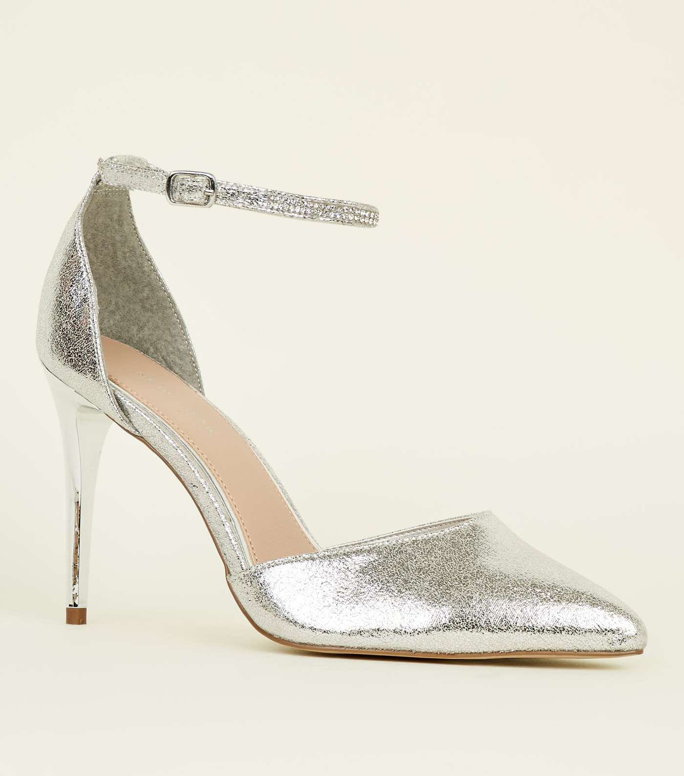 Silver Diamanté Strap Pointed Stiletto Heels