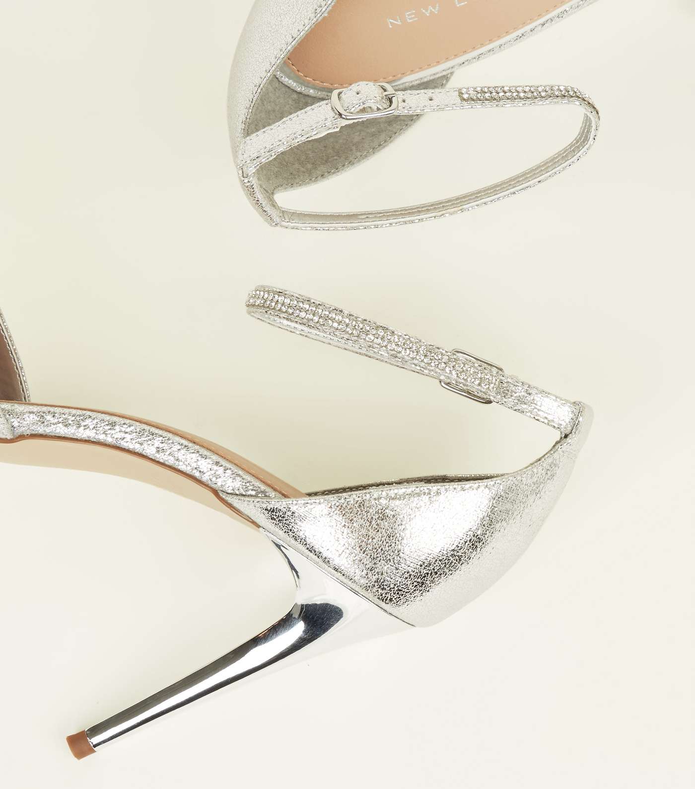 Silver Diamanté Strap Pointed Stiletto Heels Image 3