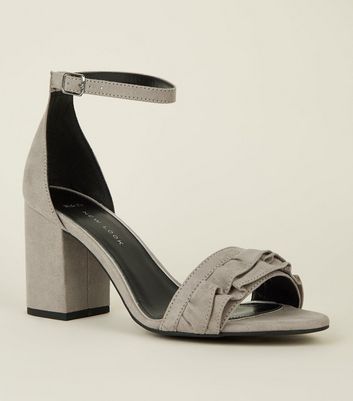 Wide Fit Grey Suedette Frill Front 