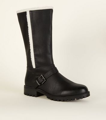 wide fit leather biker boots