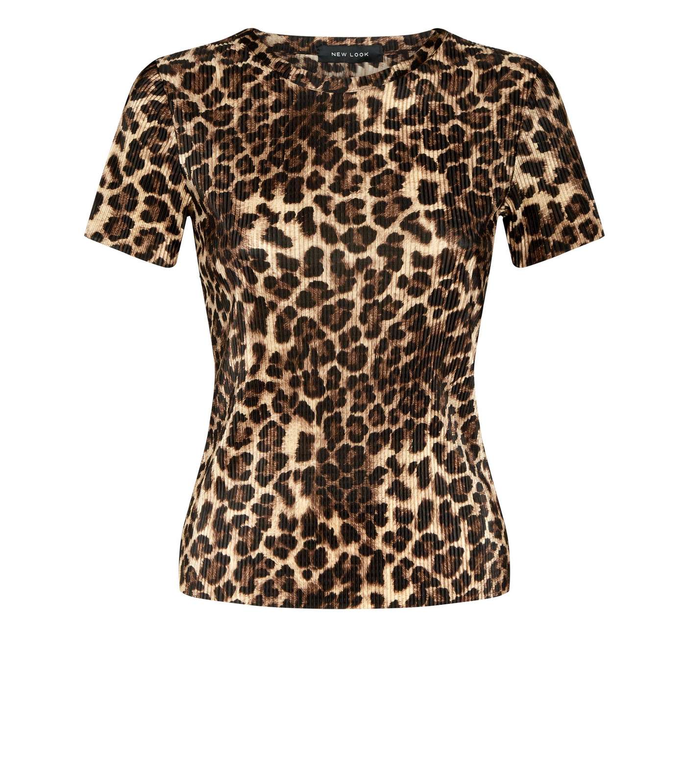 Brown Leopard Print Plissé T-Shirt  Image 4