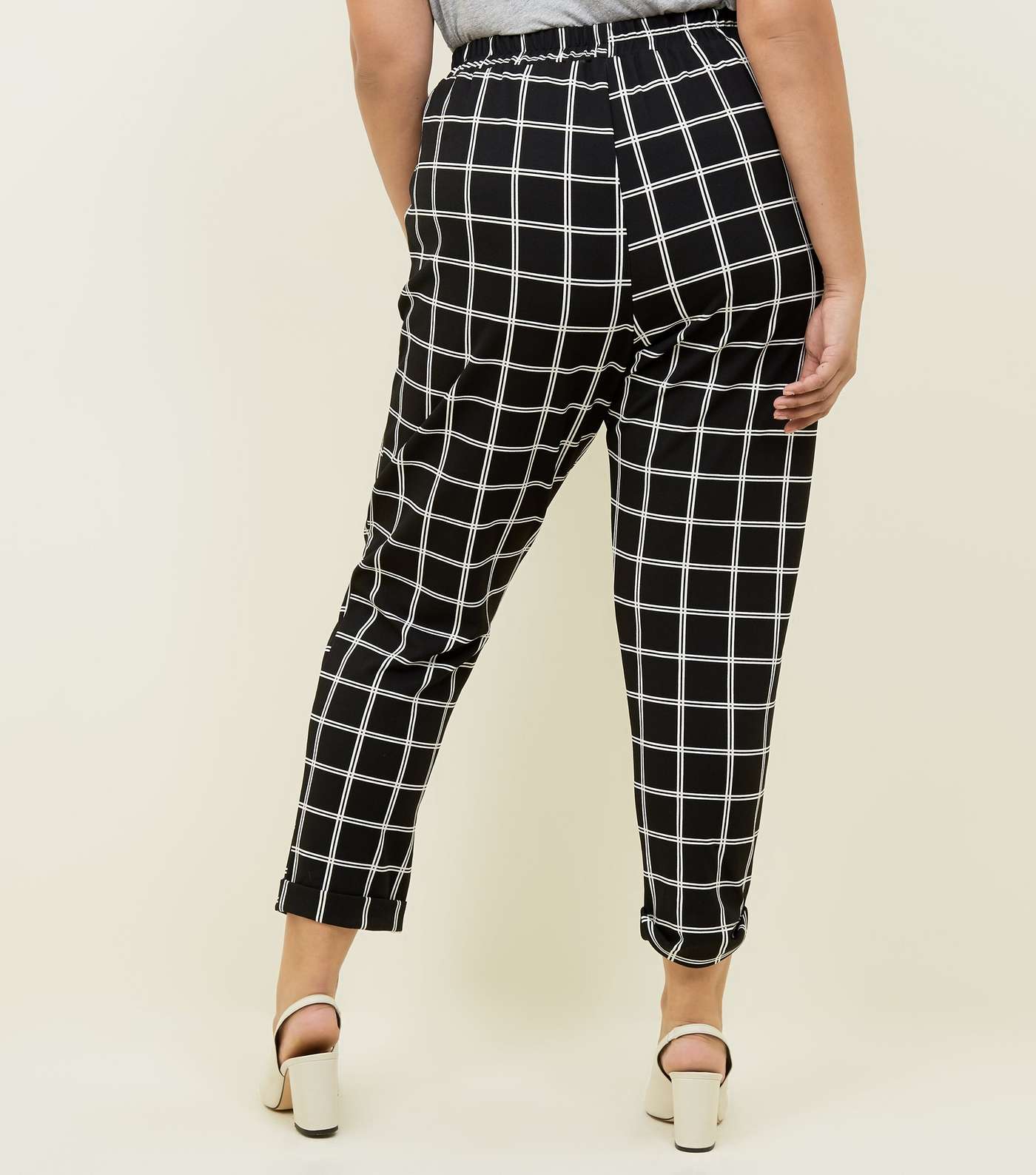 Curves Black Grid Check Pull On Scuba Trousers Image 3