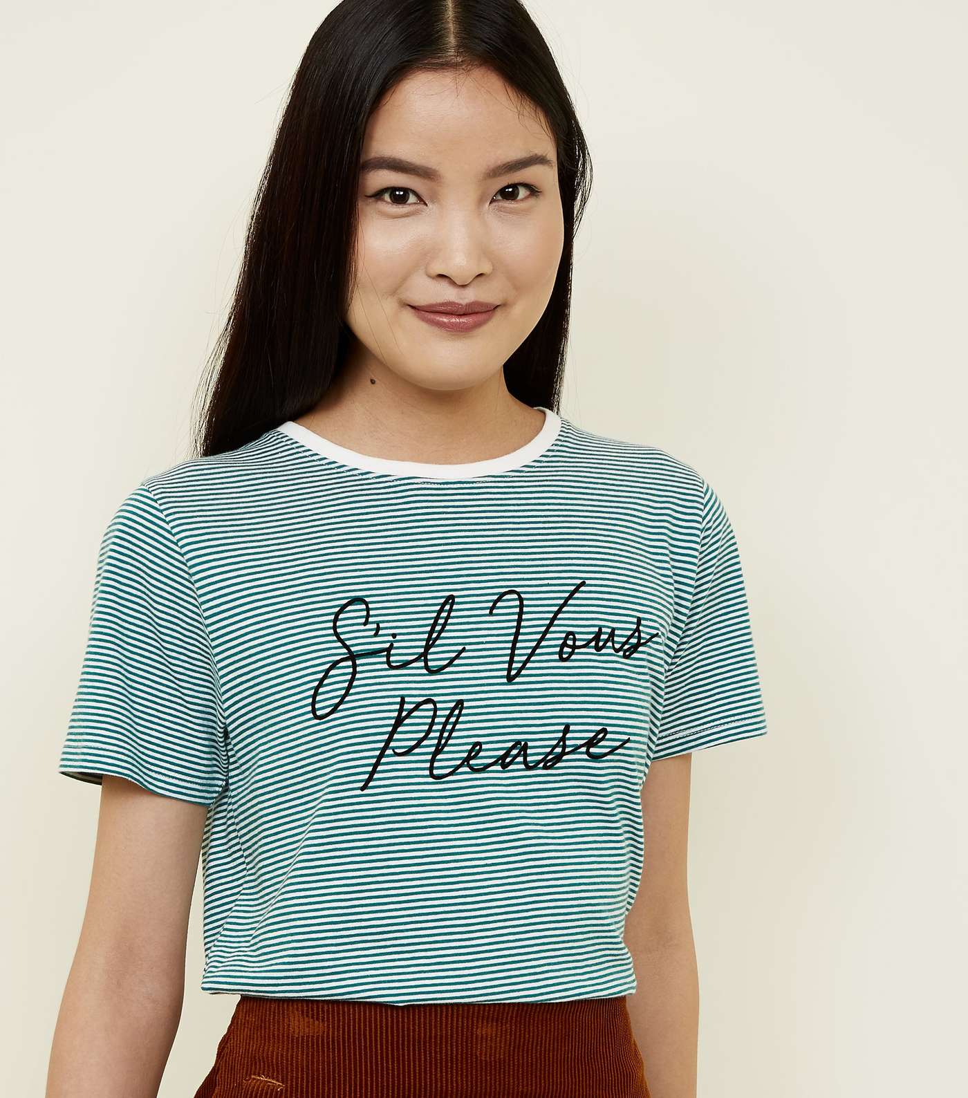 Green Stripe Sil Vous Please Flock Print T-Shirt