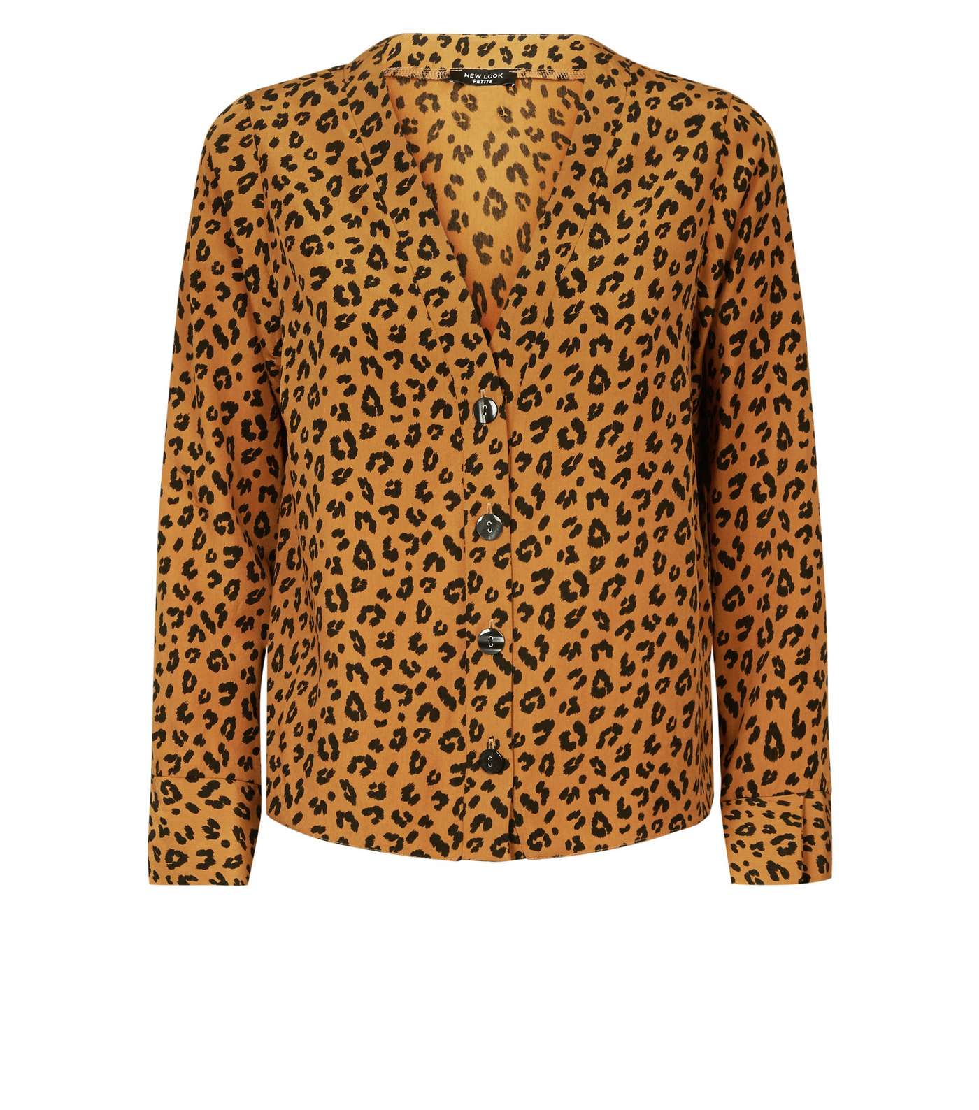 Petite Brown Leopard Print V Neck Shirt Image 4