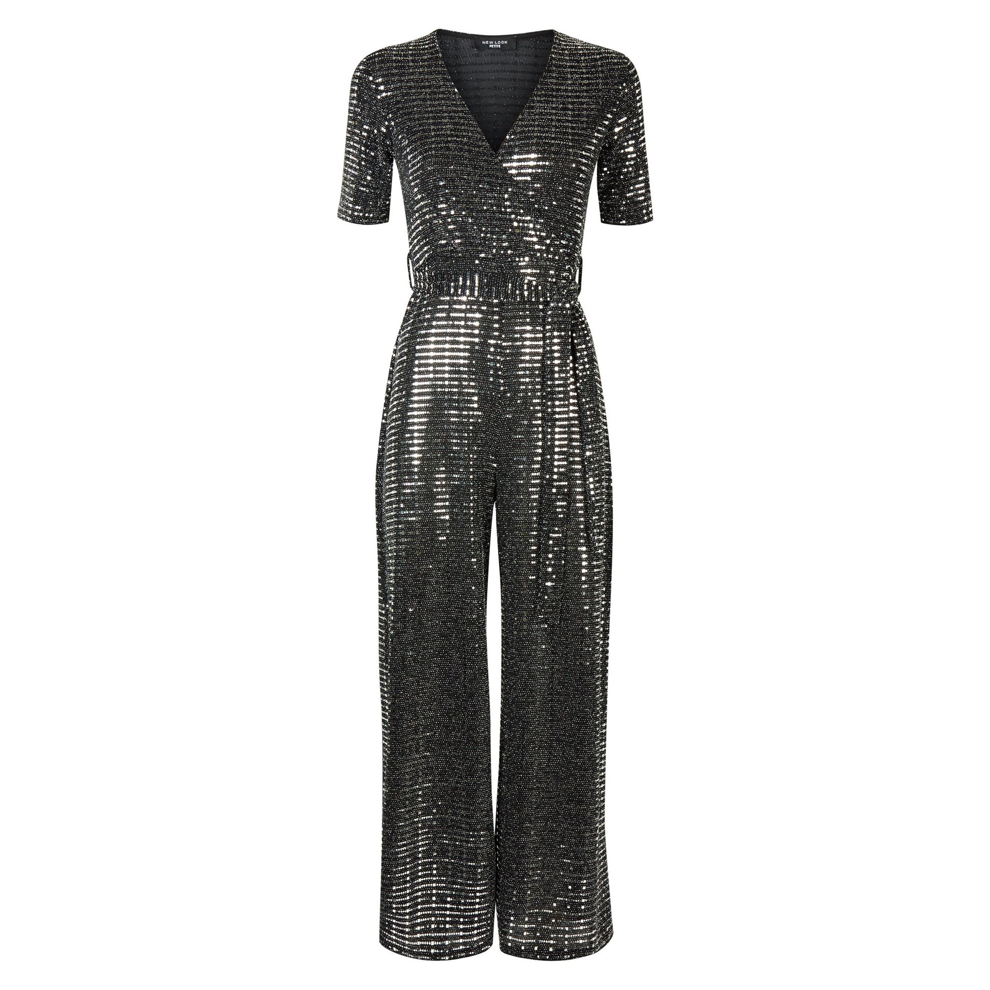 New Look Petite Silver Mirrored Sequin Wrap Jumpsuit | eBay