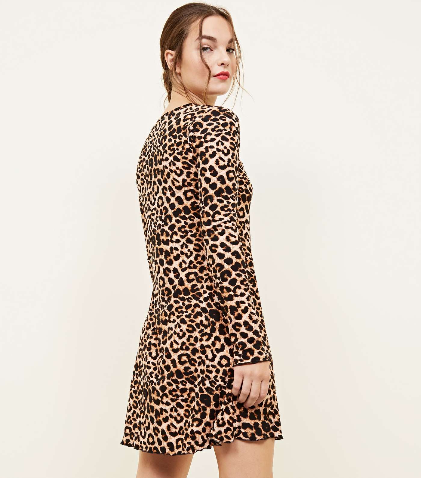 Petite Brown Leopard Print Soft Touch Mini Dress Image 3