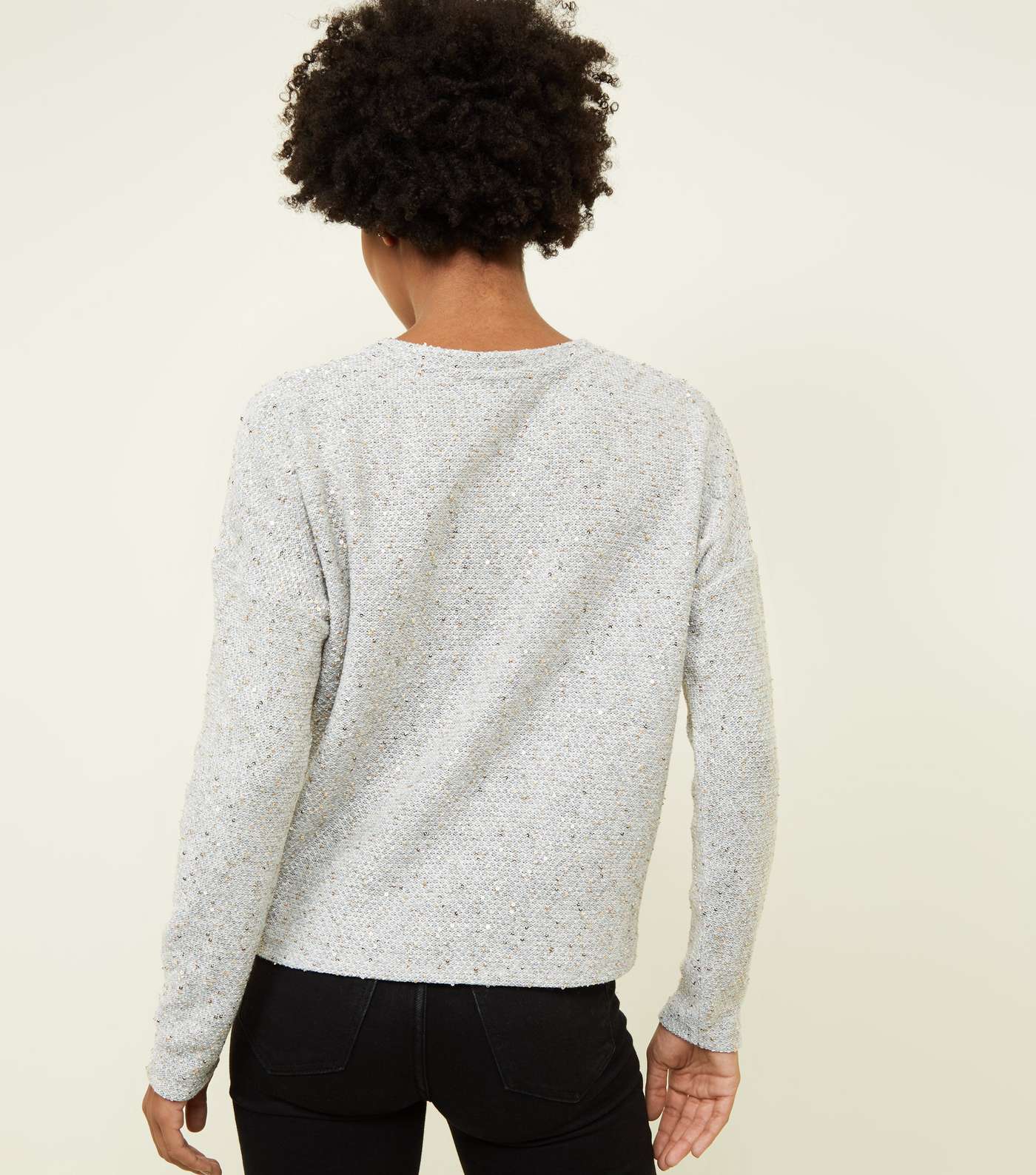 Pale Grey Sequin Fine Knit Boxy Top Image 3