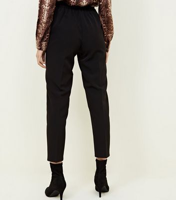 Black LeatherLook Tie High Waist Trousers  New Look