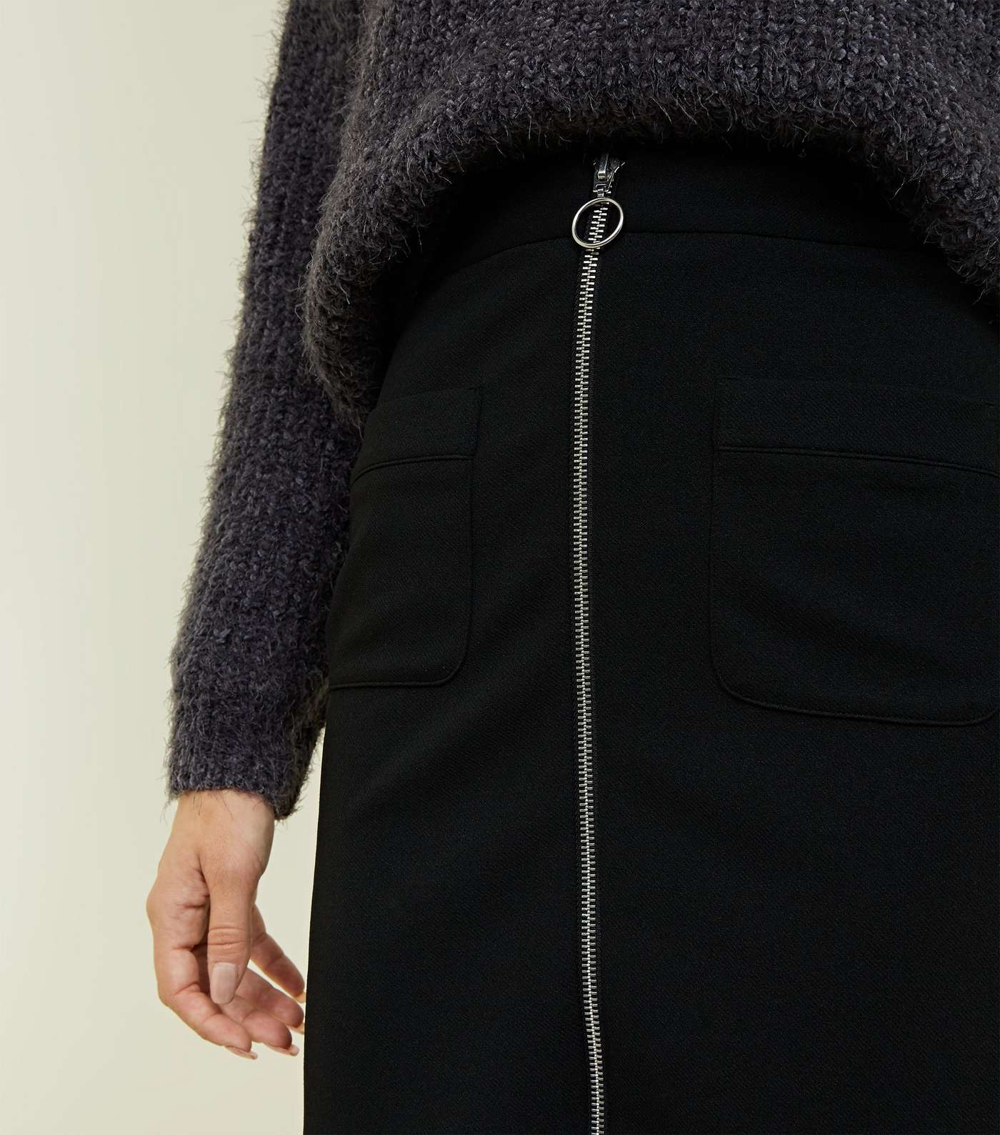 Black Ring Zip Double Pocket Mini Skirt Image 5