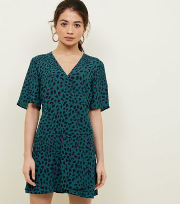 new look green animal print dress