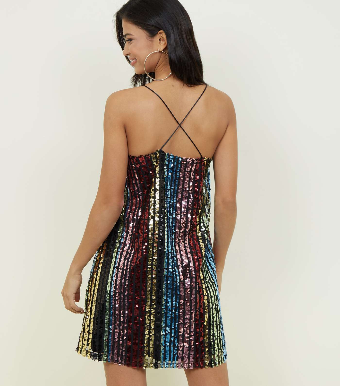 Blue Vanilla Rainbow Sequin Stripe Slip Dress Image 3