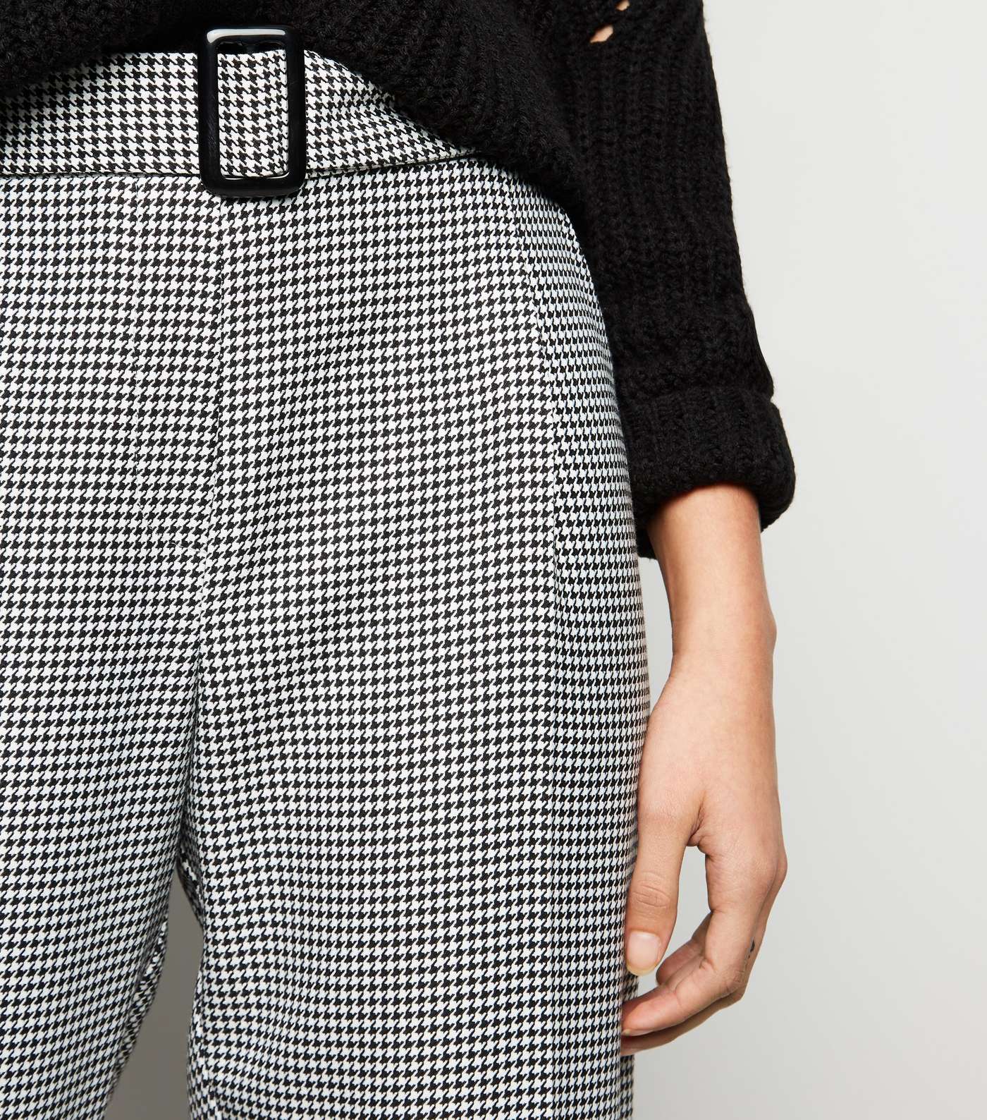 Black Houndstooth Check Belted Trousers Image 3