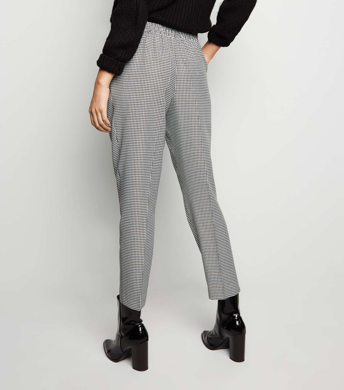 Black Houndstooth Check Belted Trousers Image 5