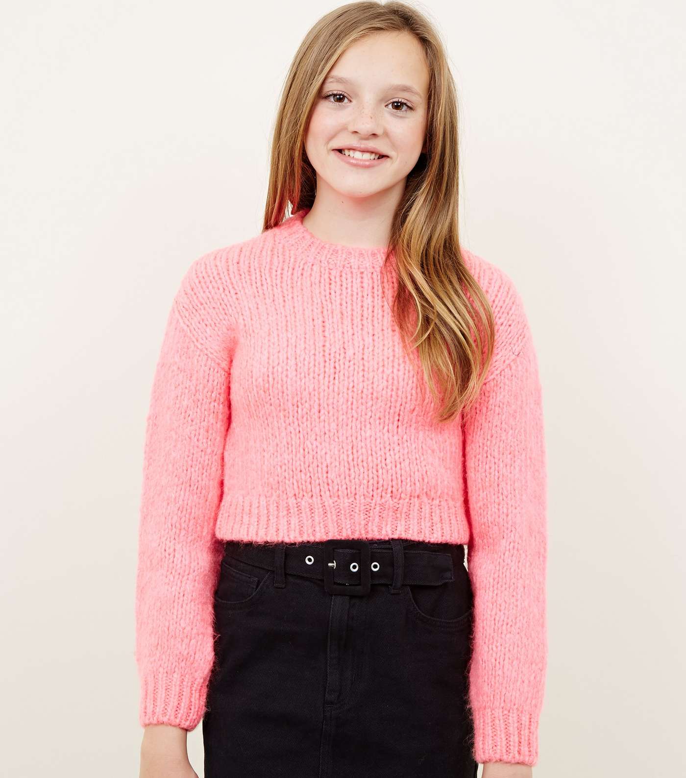 Girls Neon Pink Chunky Knit Jumper 