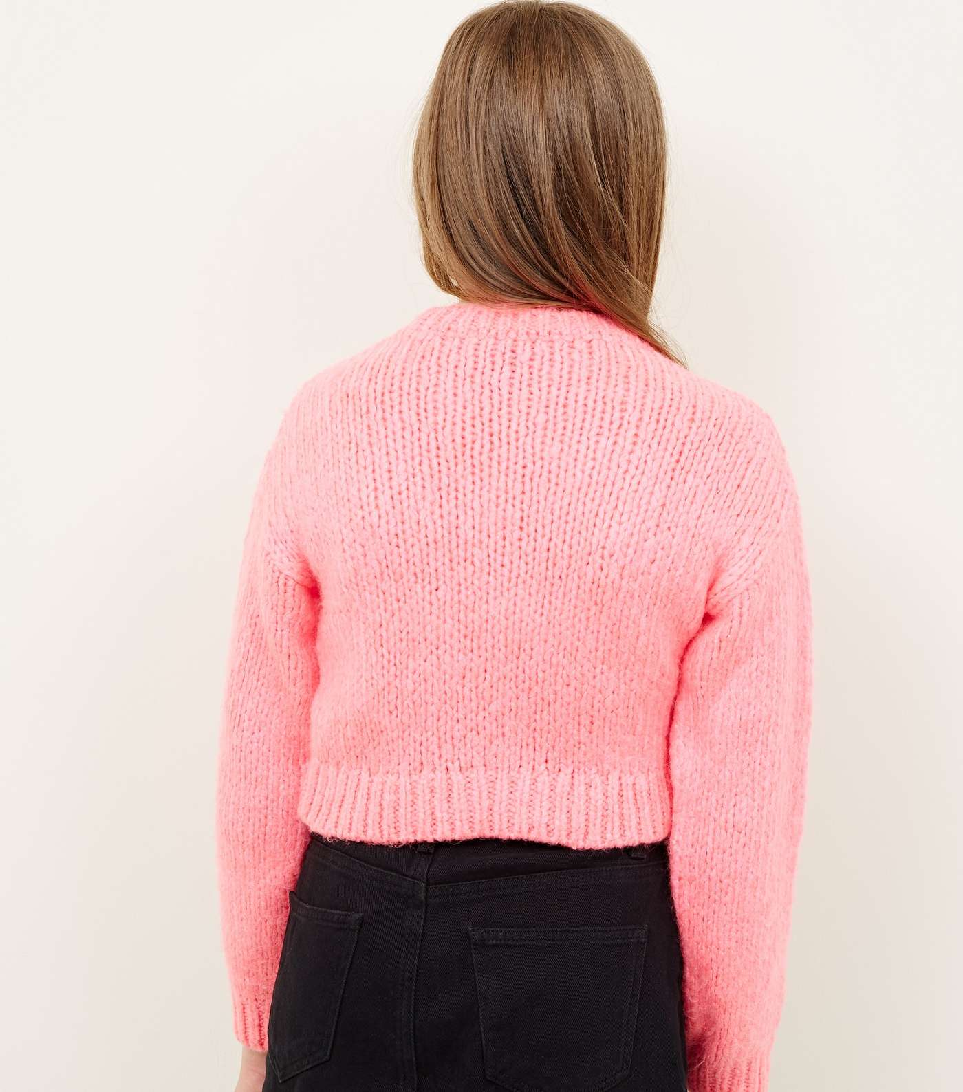 Girls Neon Pink Chunky Knit Jumper  Image 3