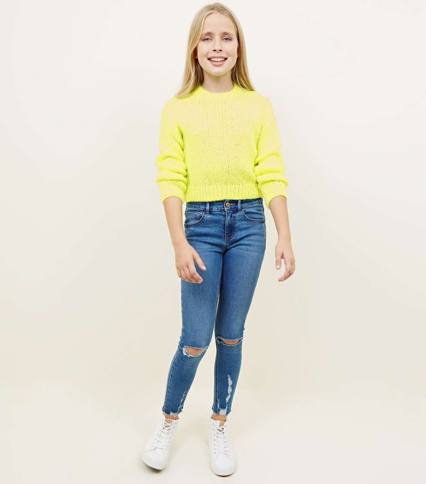 Girls Neon Yellow Chunky Knit Jumper Image 2