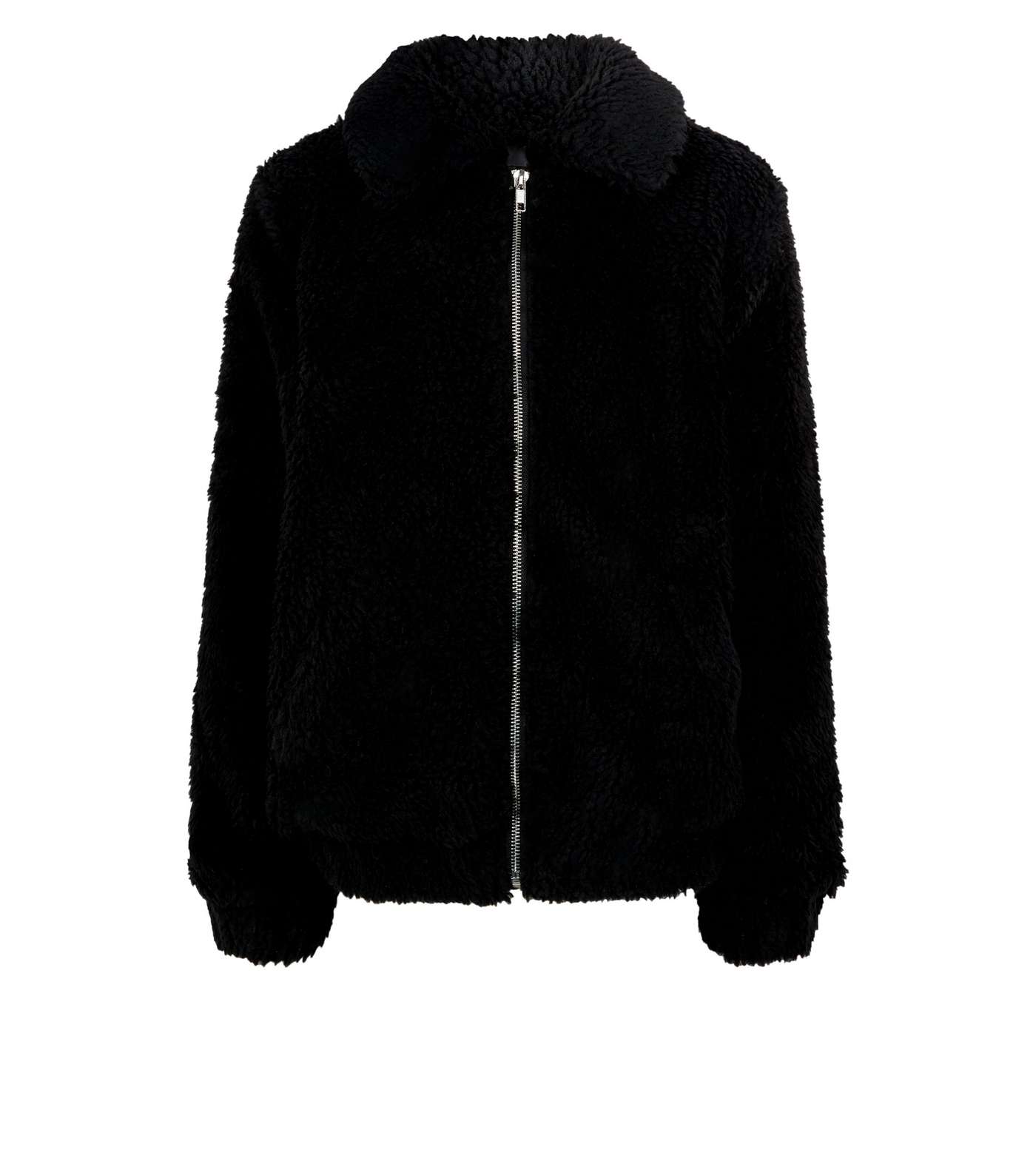 Girls Black Oversized Teddy Borg Jacket  Image 4