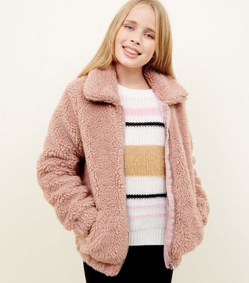 Girls Pink Oversized Teddy Borg Jacket New Look