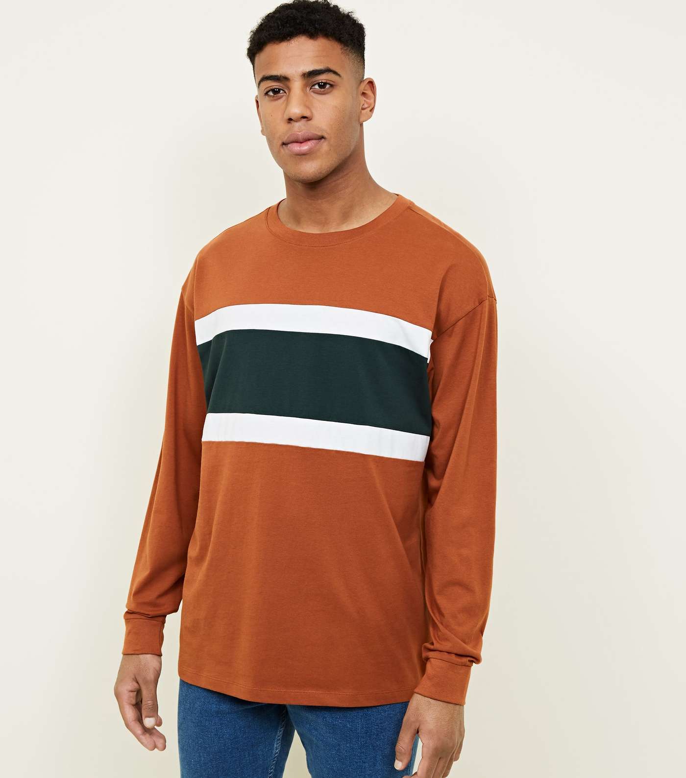 Rust Colour Block Long Sleeve T-Shirt 
