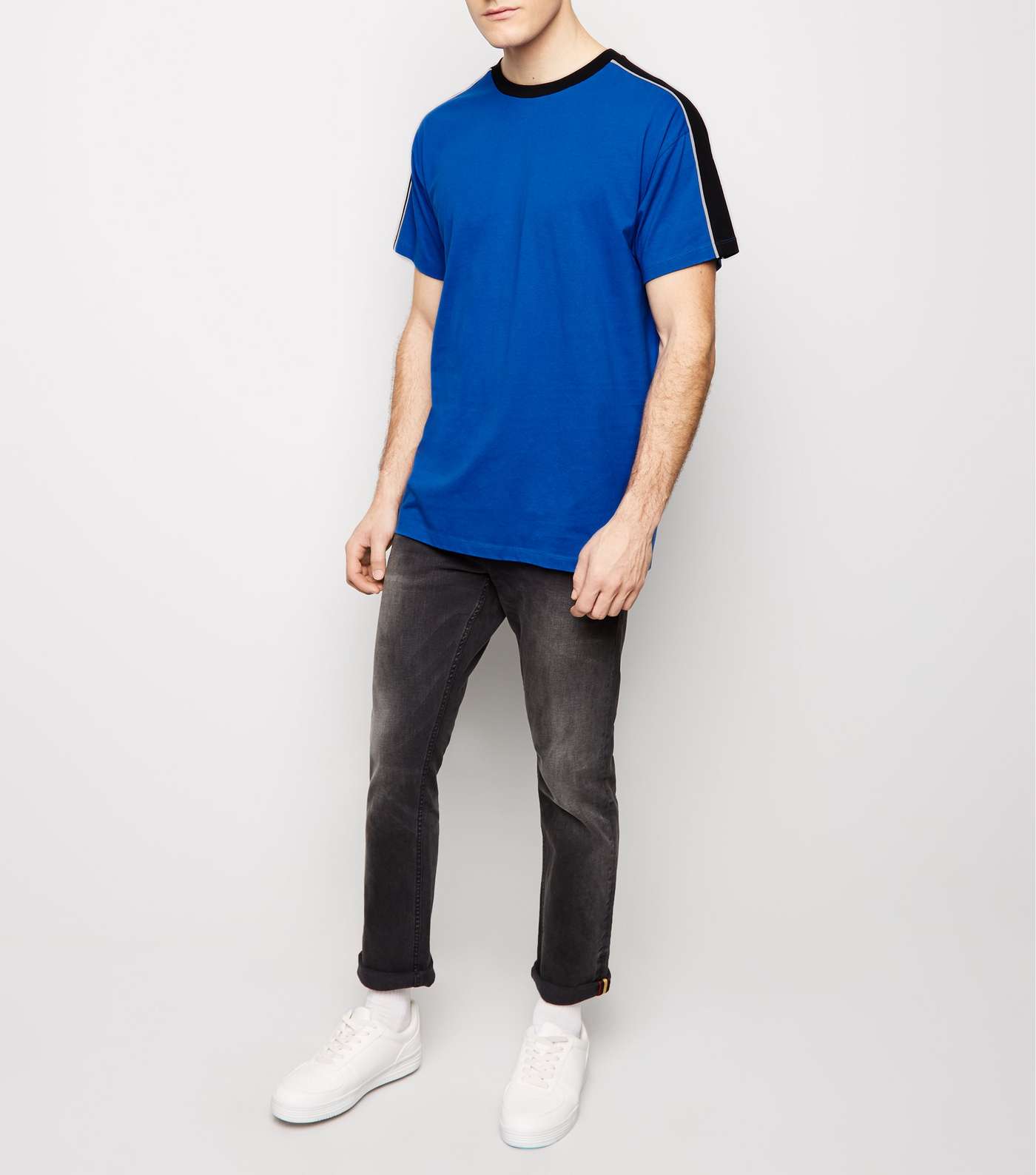 Bright Blue Piped Panel Oversized T-Shirt  Image 2