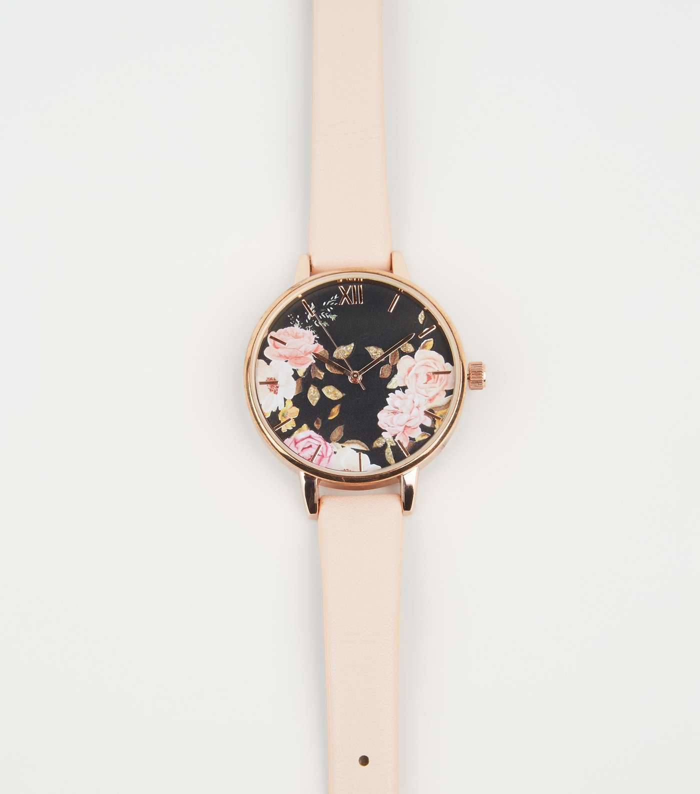 Pale Pink Floral Glitter Face Watch
