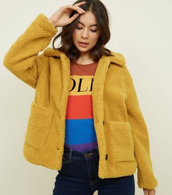 New look mustard teddy coat best sale