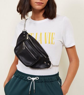 black bum bag with chain