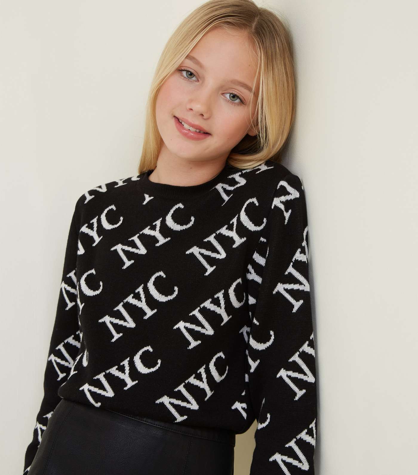 Girls Black NYC Knitted Jumper  Image 5