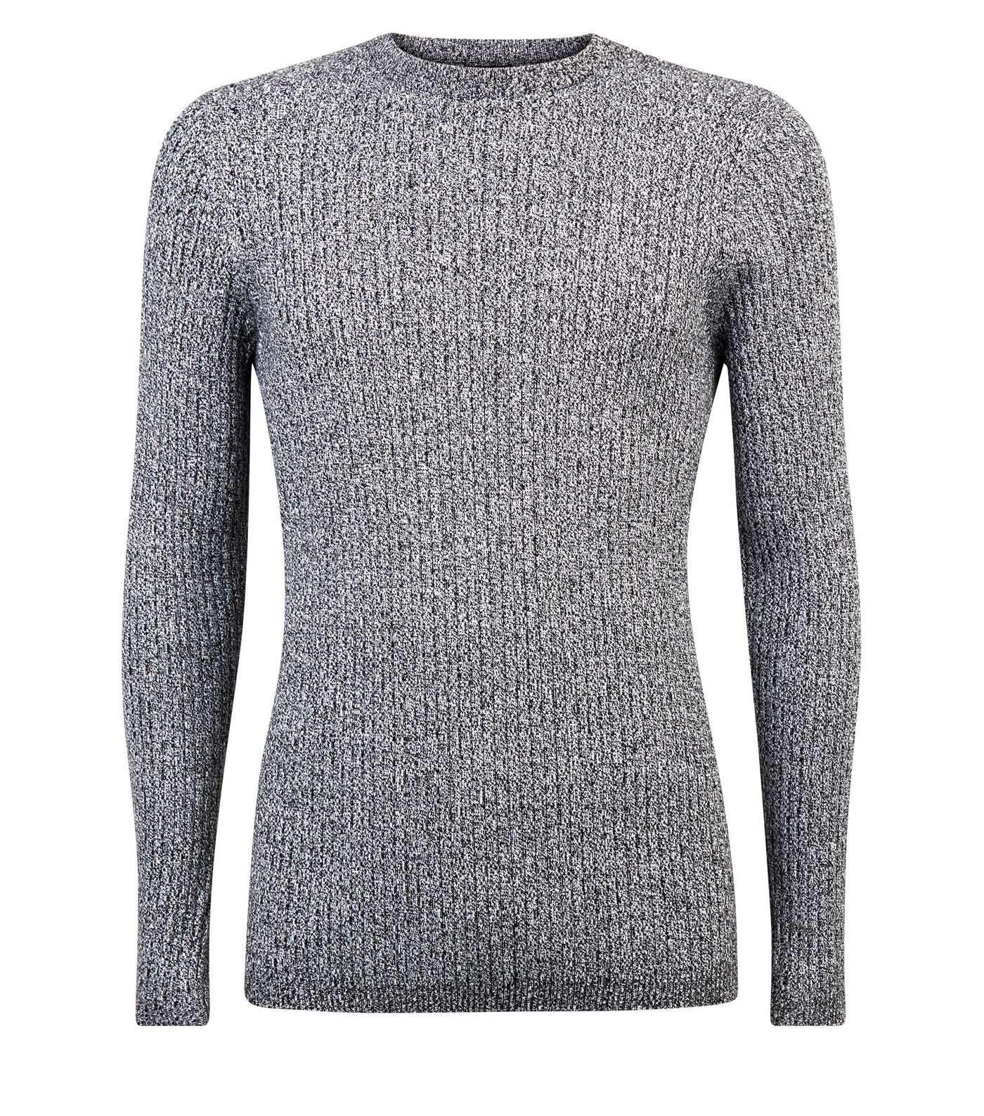 Grey Muscle Fit Long Sleeve Ribbed Jumper Image 4