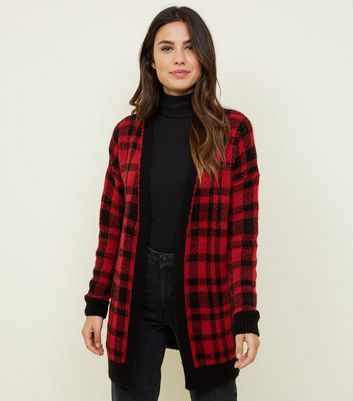 red checkered cardigan