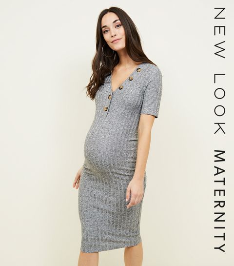 Maternity Dresses Pregnancy New Look Maternity Grey Rib On Neckline Midi Dress