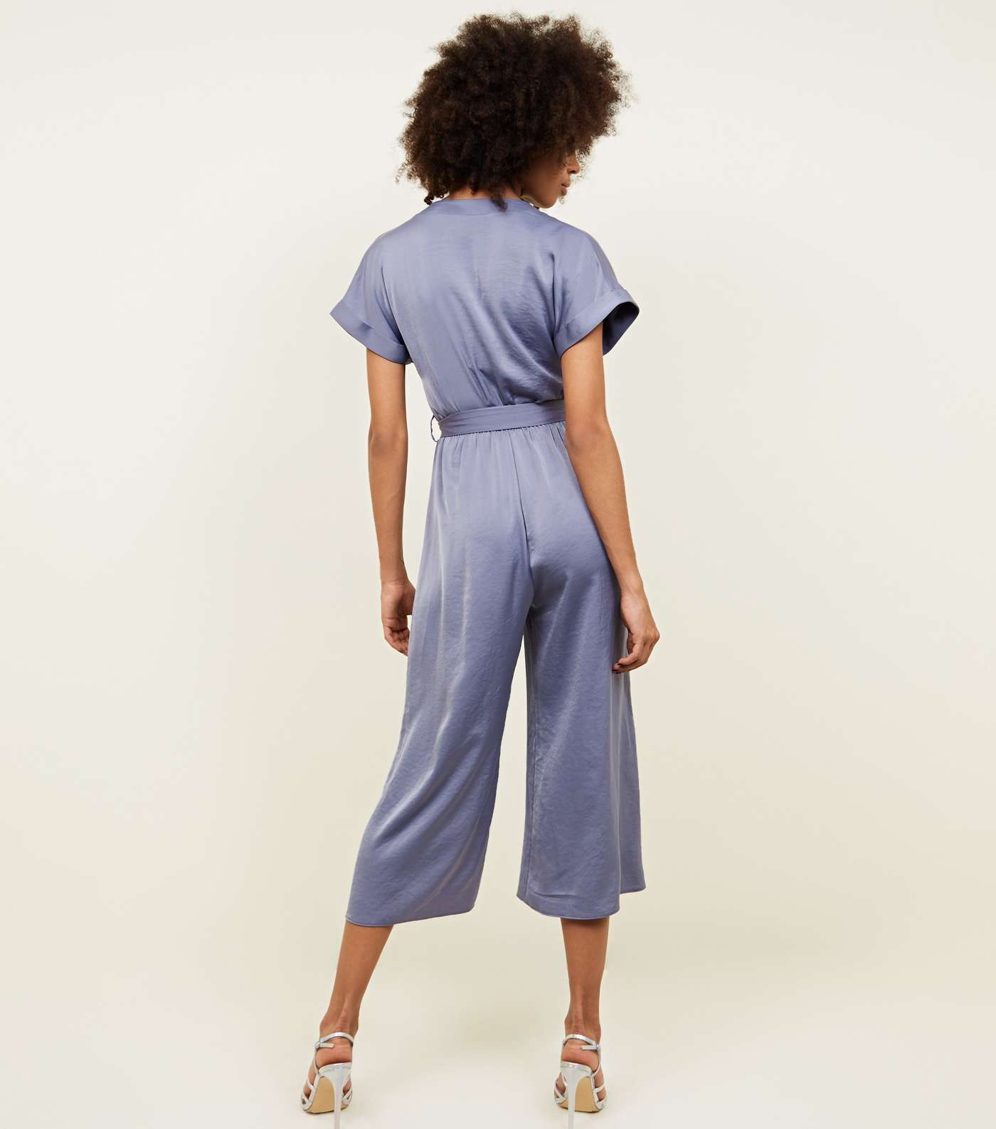 Grey Satin Button Front Cropped Jumpsuit  Image 5