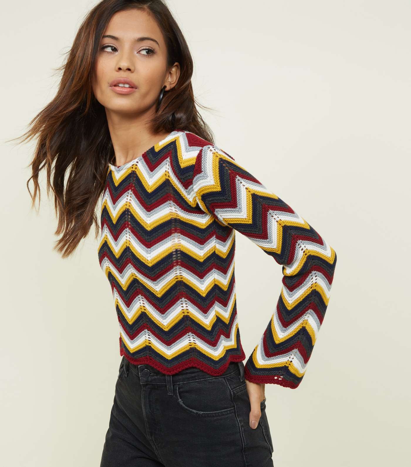 Cameo Rose Red Zig Zag Pointelle Jumper