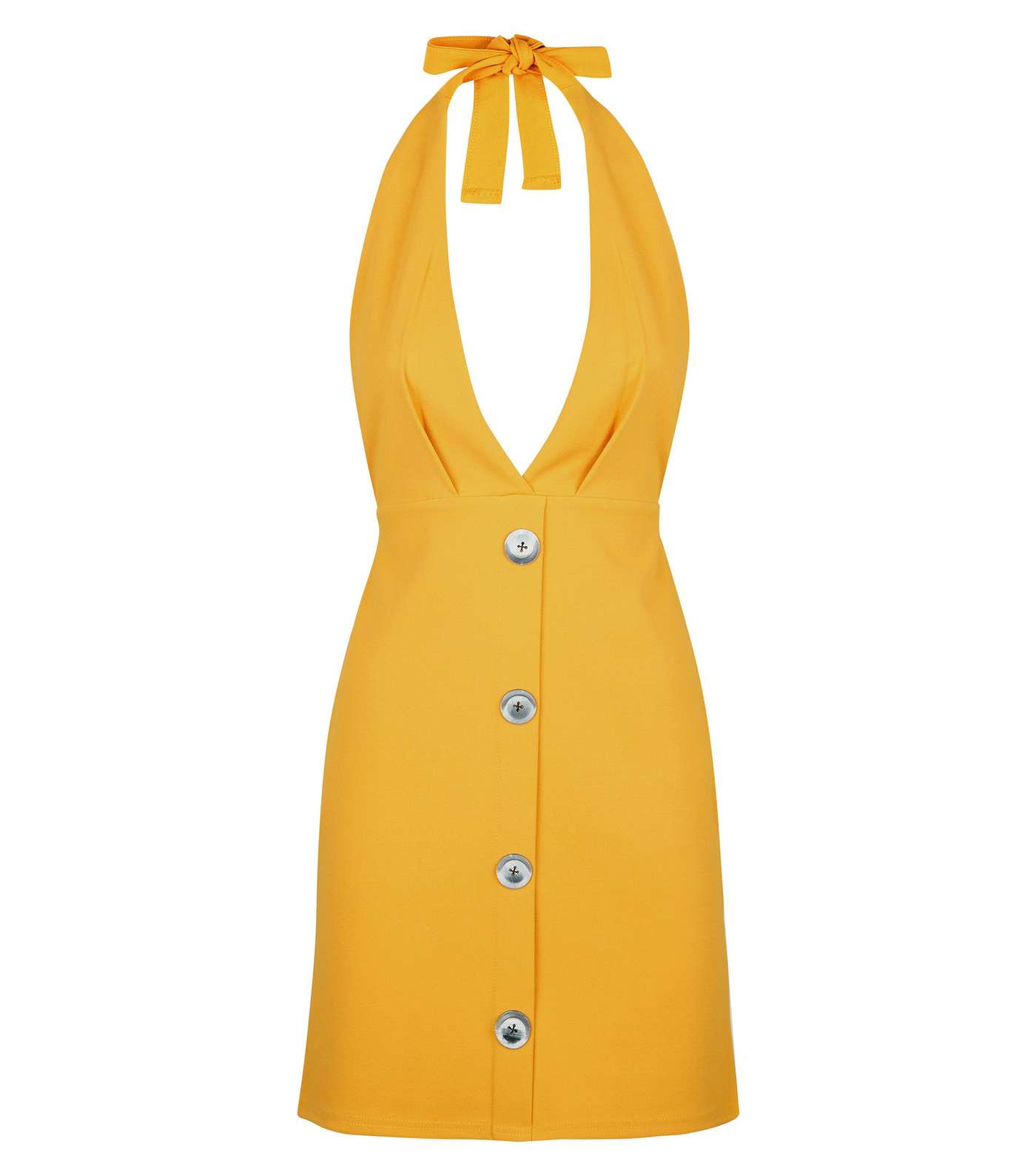 Cameo Rose Mustard Button Front Halterneck Dress Image 4
