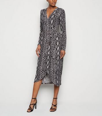 grey snake print wrap dress