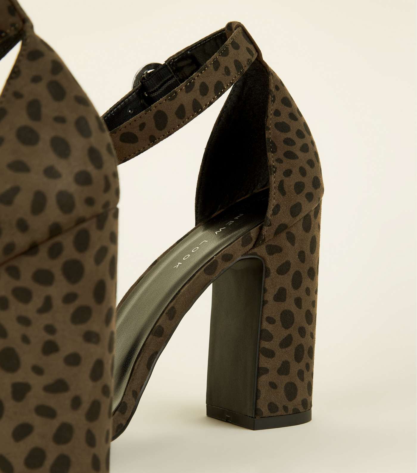 Khaki Suedette Animal Print Block Heels Image 4